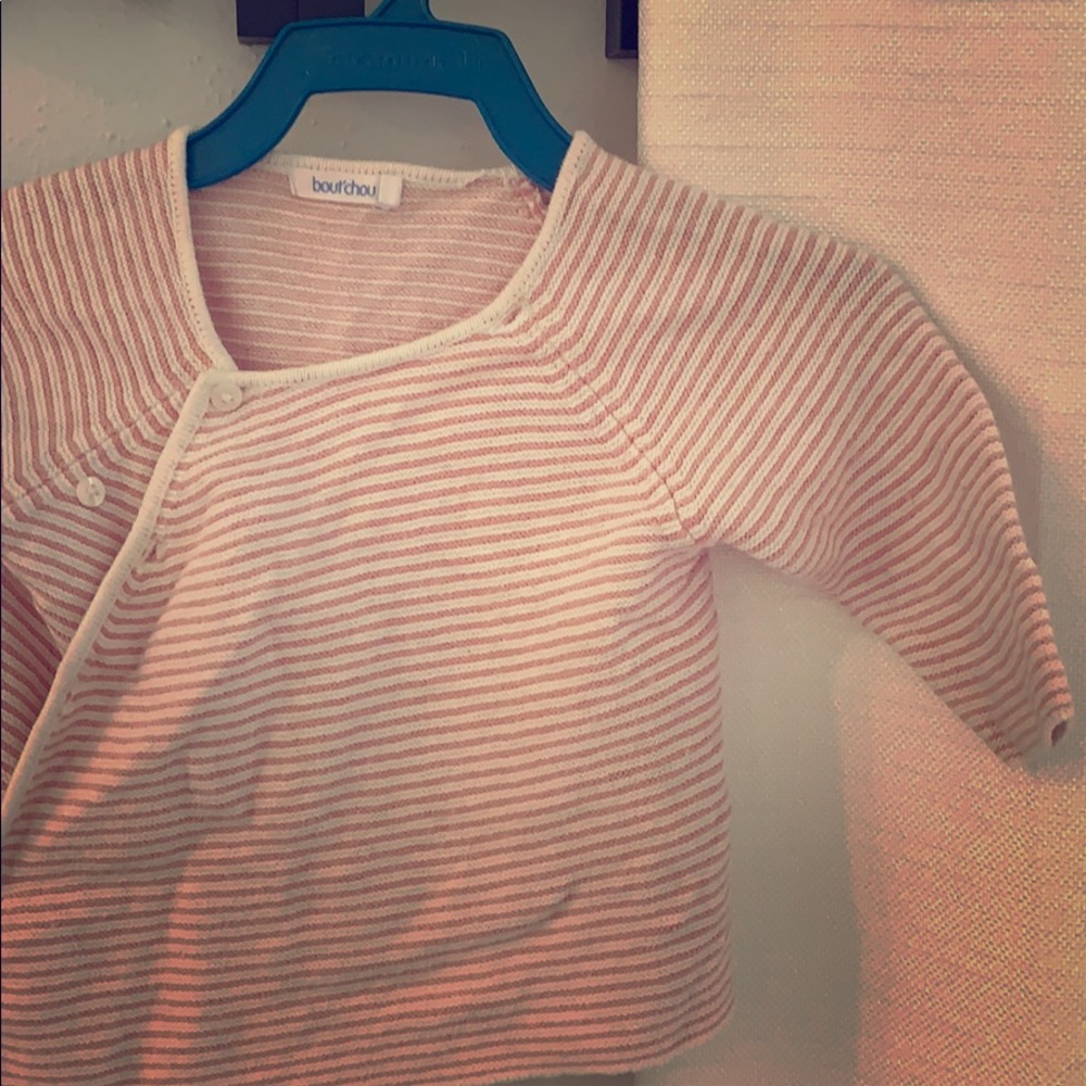 Adorable pink button down striped french sweater